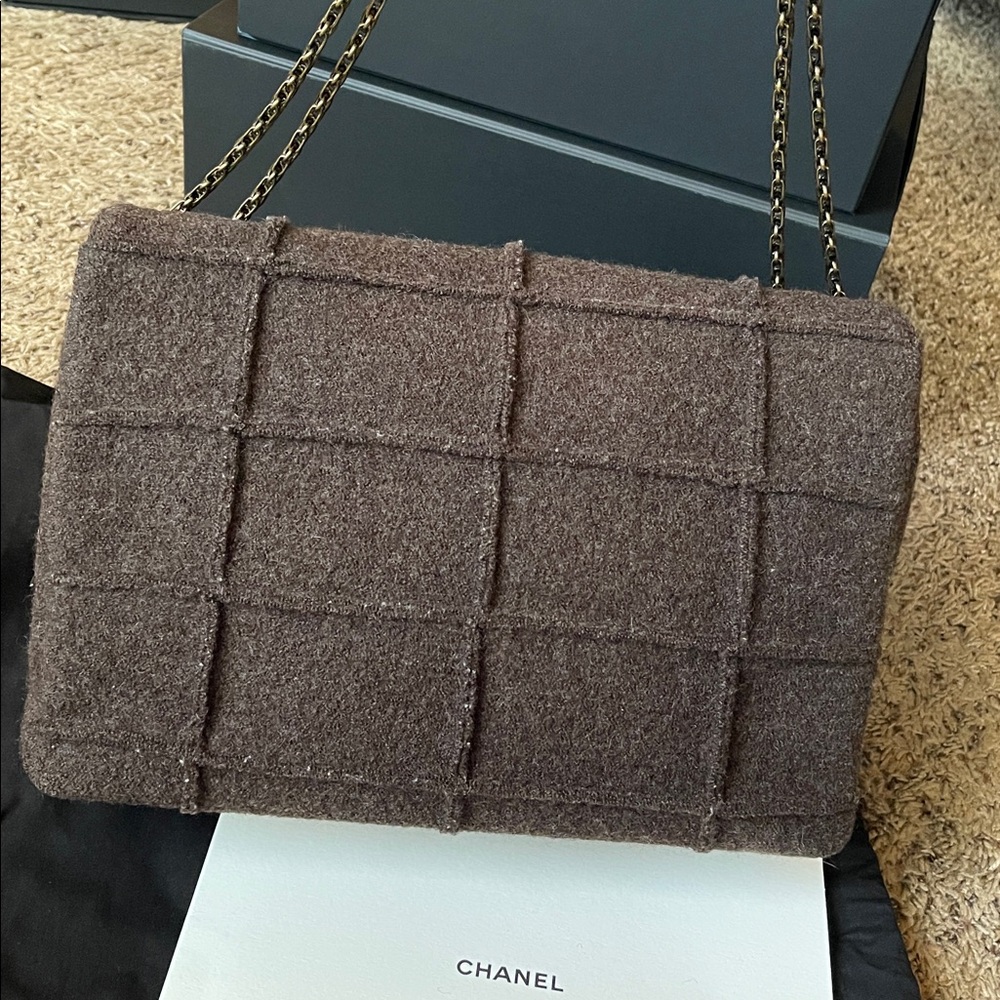 Chanel Chocolate Bar Mademoiselle Brown Flap Bag Quilted Wool Jumbo - Picture 4 of 13